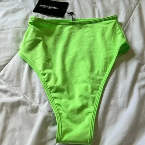 Pretty little thing lime green bikini triangle top high waist bottoms NWT 4 - Picture 4 of 6